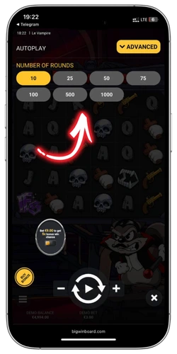 Le Vampire slot Auto Play settings with win limit and loss limit controls